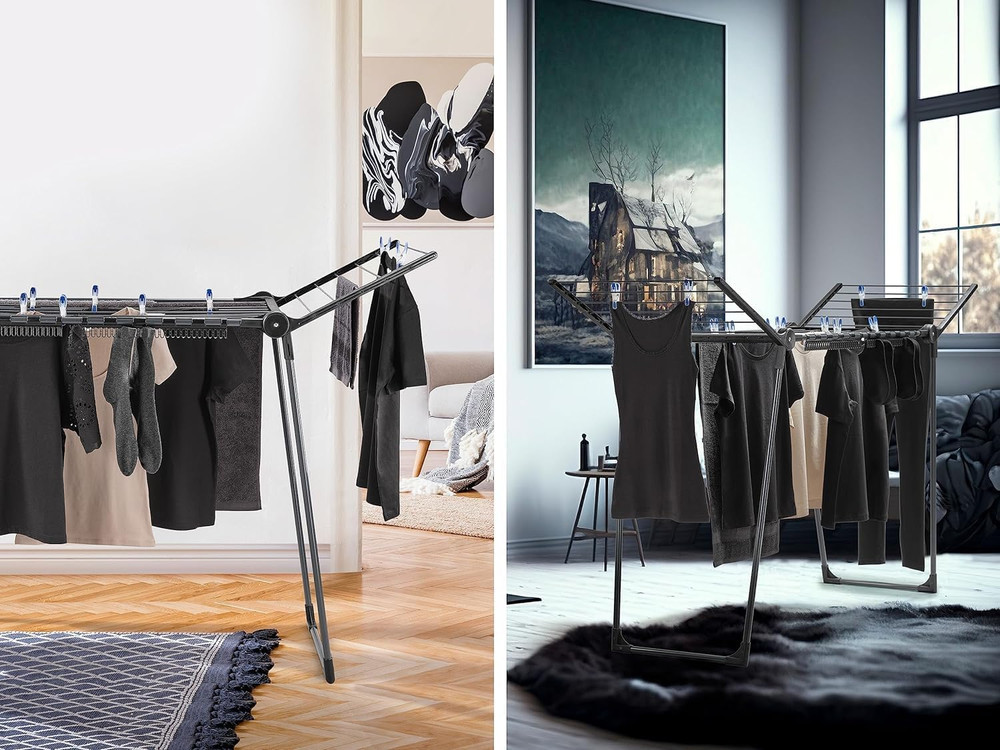 Pegasus 150 Black Clothes Drying Rack – 49 Ft Space, Foldable & Sturdy Design