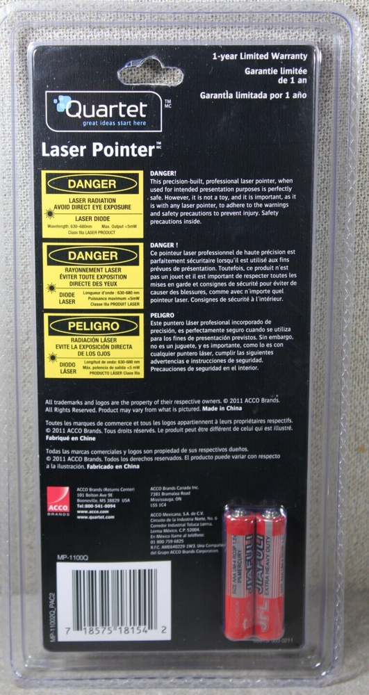 Quartet Laser Pointer, Projects 1500 ft, Black MP-1100Q