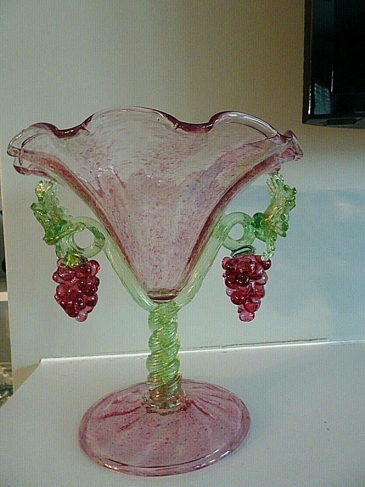 1930's SALVIATI MURANO ART GLASS Plum / Purple GRAPE Compote Footed Bowl 7.35"