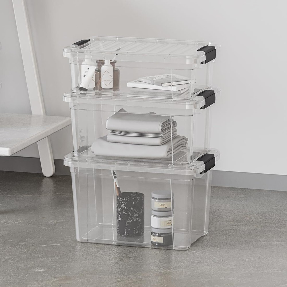 Superio Clear Storage Bins with Lids, 4-Pack Plastic Boxes - 3.5 Quart