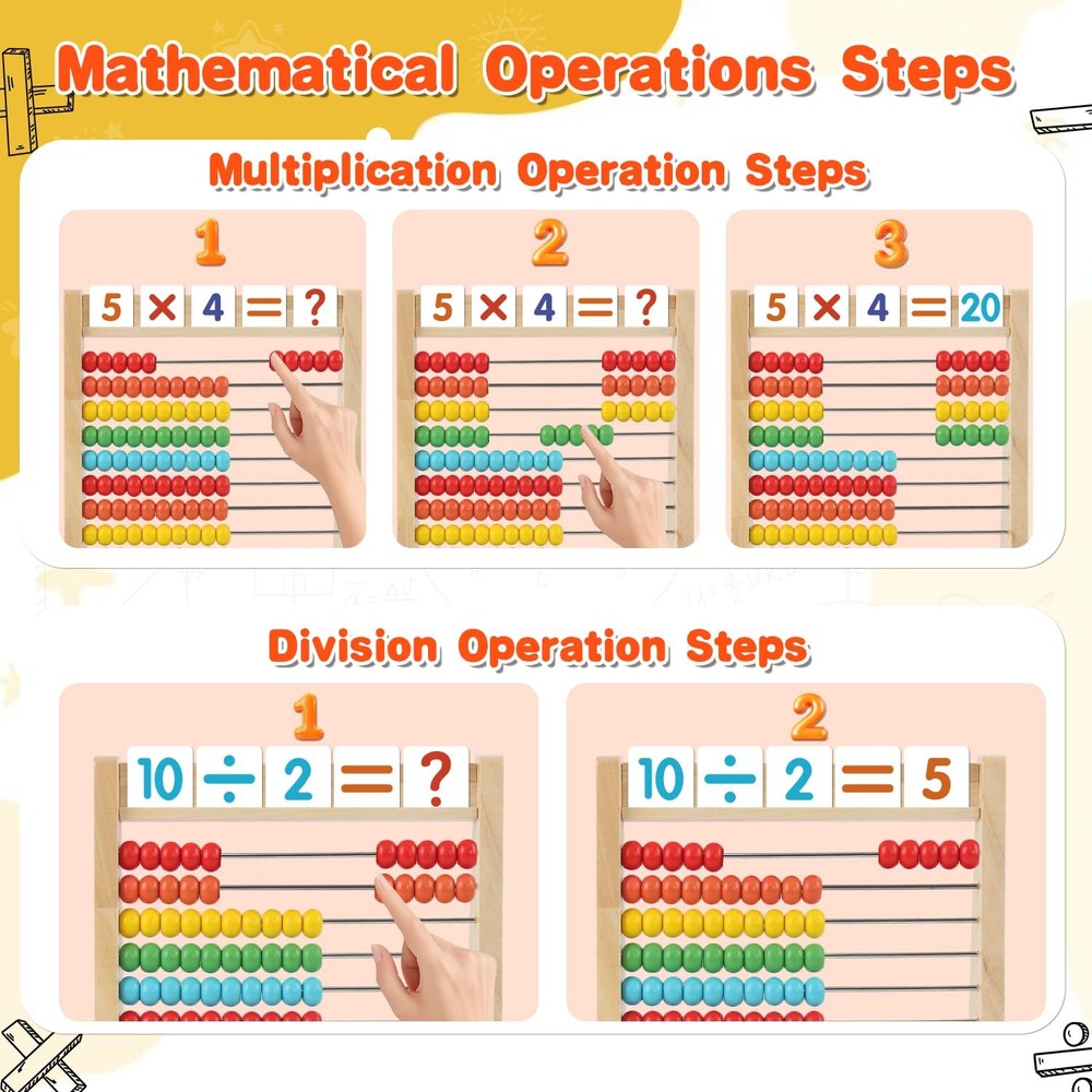 Wooden Abacus for Kids Math Games 5-7 Counters Multicolor