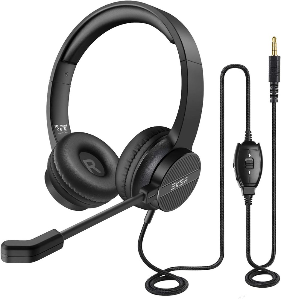 EKSA Headset with Microphone for PC, 3.5mm Wired Computer Headsets with Volume &