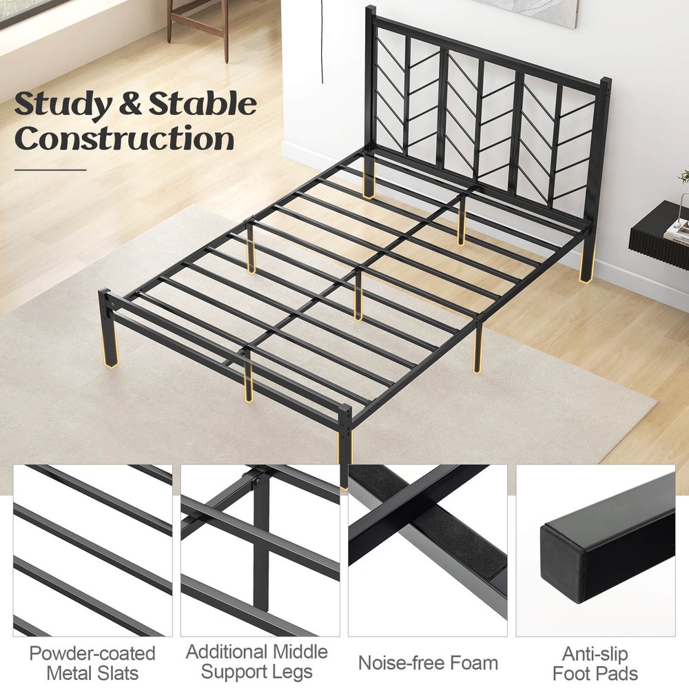 Full Size Platform Bed w/ Headboard 11.5" Under Bed Storage Easy Assembly