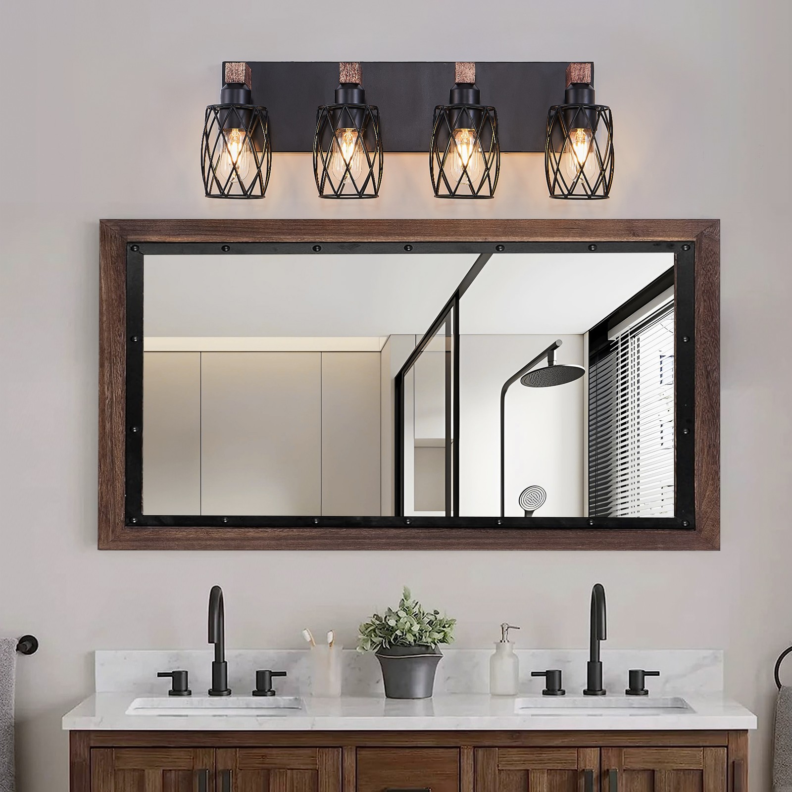 Vanity 4 Light 24'' Metal Black Farmhouse for Bathroom Mirror Wall Lamp Fixture