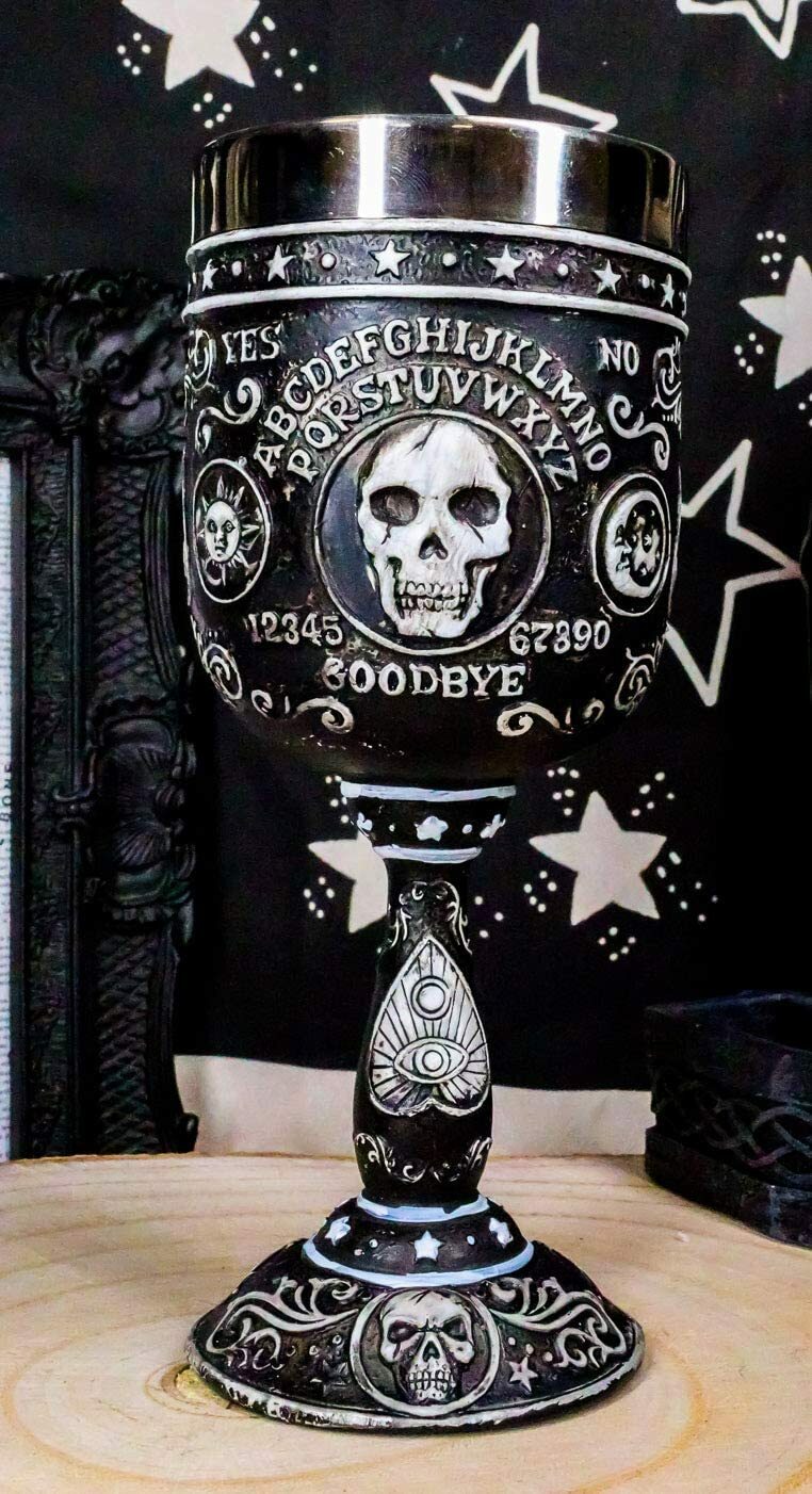 Ebros Spirit Board Ouija Wine Goblet Skull Witchcraft Dark Arts Home Decor 7"H