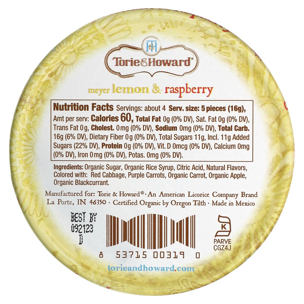 Organic Hard Candy, Meyer Lemon & Raspberry, 2 oz (57 g)