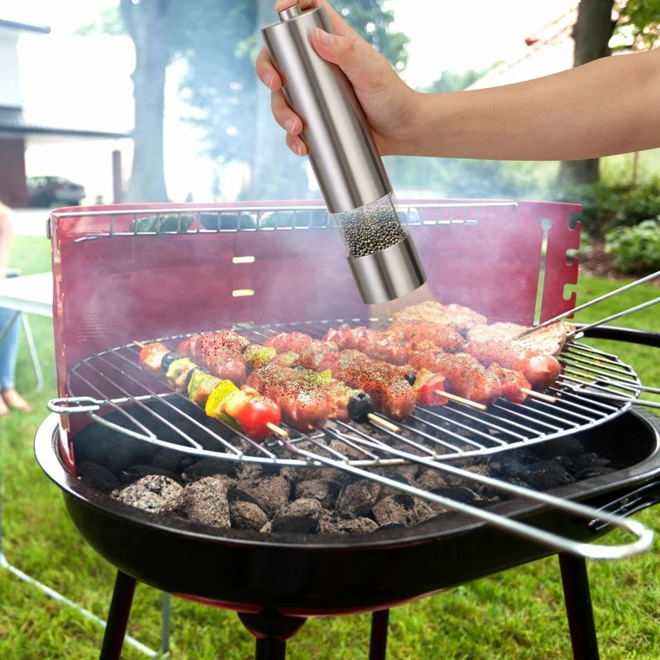 Adjustable Electric Salt Pepper Grinder Mill Shakers Set Stainless Steel (2PACK)