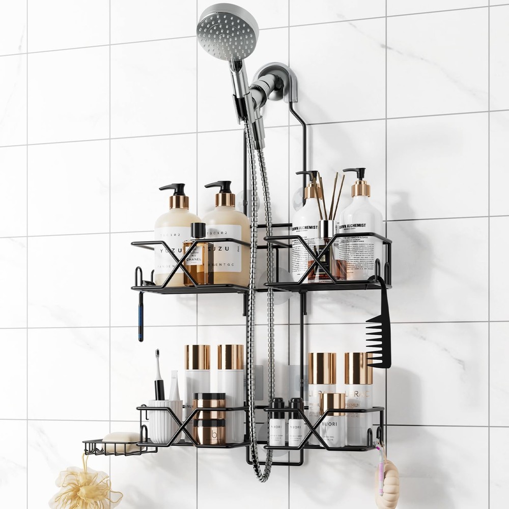Adjustable Height Shower Caddy Hanging for Handheld Shower Heads, Shower Rack...