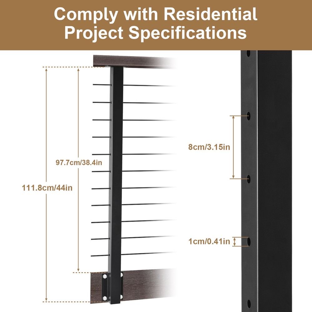 Modular Black Side Mount Cable Railing Kit 38 Inch Level Post Kit