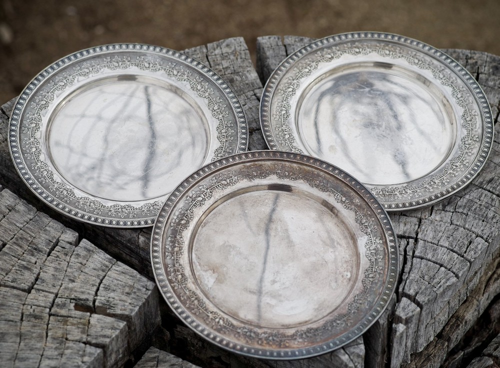ANTIQUE Silver Plate 3 Plates Derby Silver Co. Made in USA c.1890's ART NOUVEAU