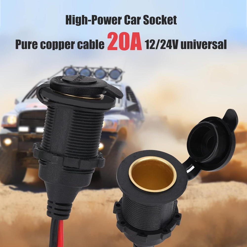4FT 12V/24V Fixed Thread Cigarette Lighter Socket Extension Cable with Perforate