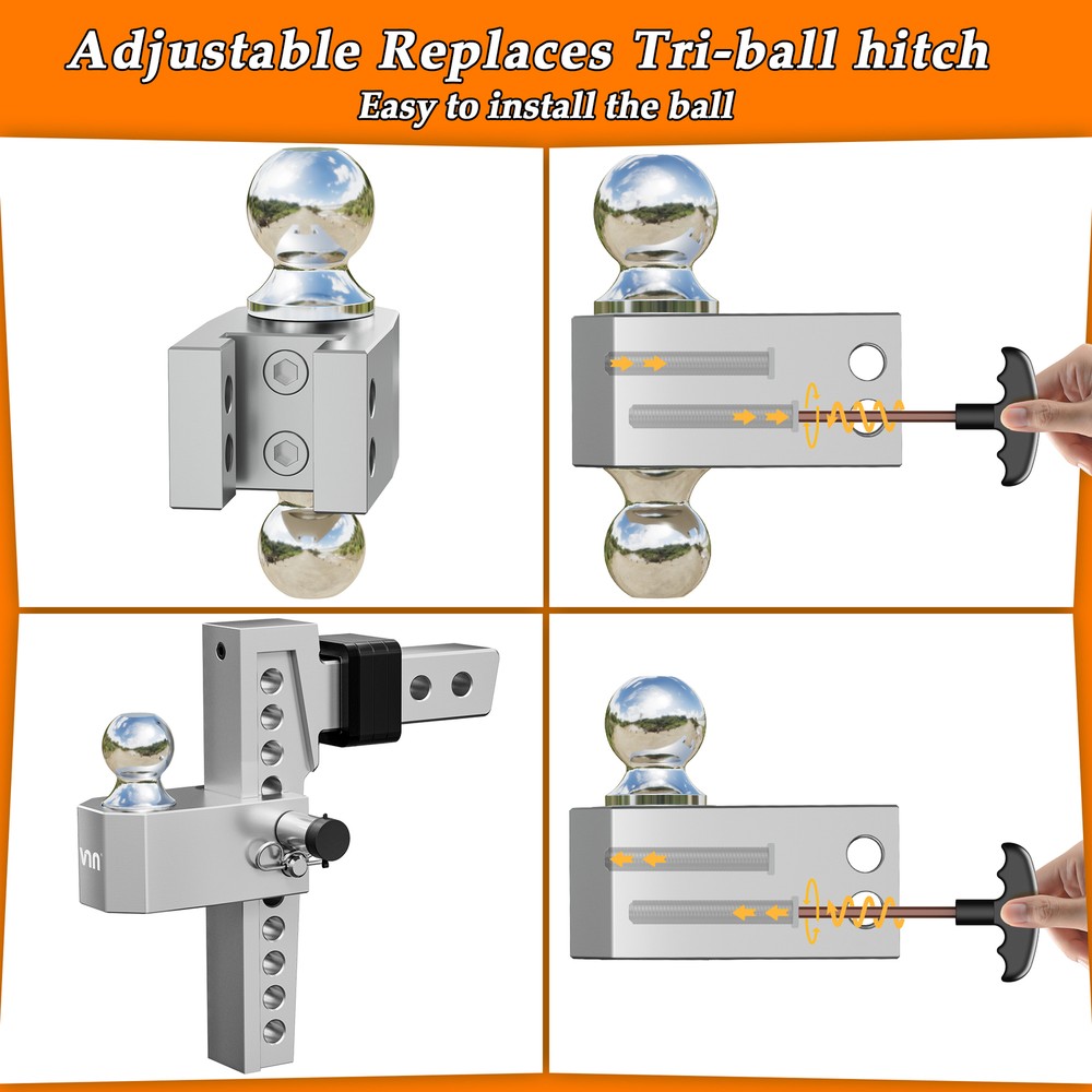 Trailer Hitch Fits 2" Receiver 10" Adjustable Drop Hitch,15000LBS Solid Ball