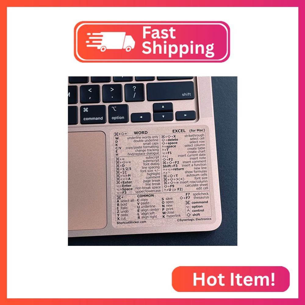 Synerlogic for Mac Word & Excel Shortcuts Cheat Sheet Sticker | Quick Reference