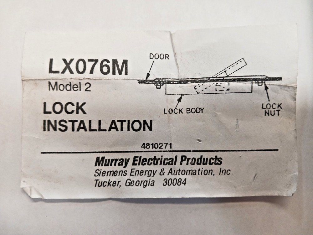 MURRAY LX076M PANELBOARD TYPE LOCK FOR 400A PANEL