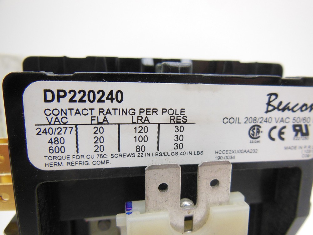 Beacon DP220240 208/240 vac coil contactor
