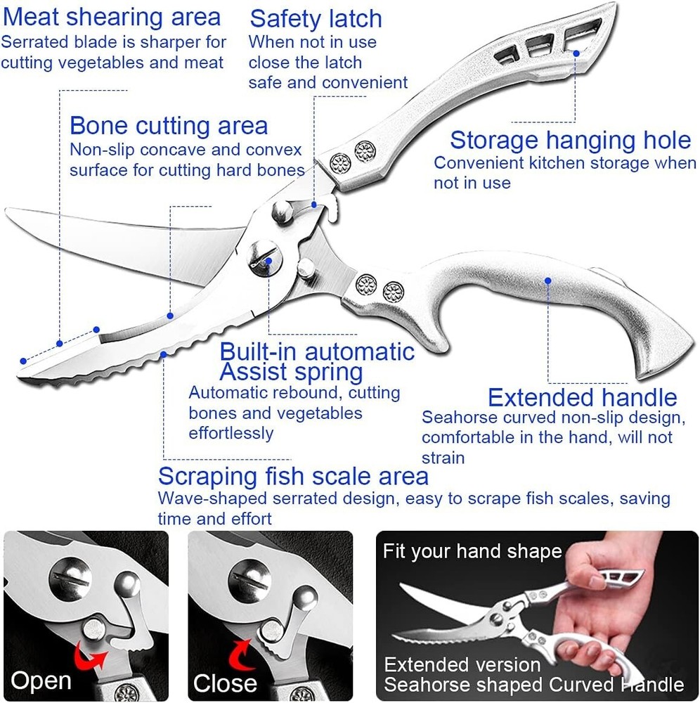 Upgrade Heavy Duty Stainless Steel Kitchen Scissors,Multipurpose Ultra Sharp ...