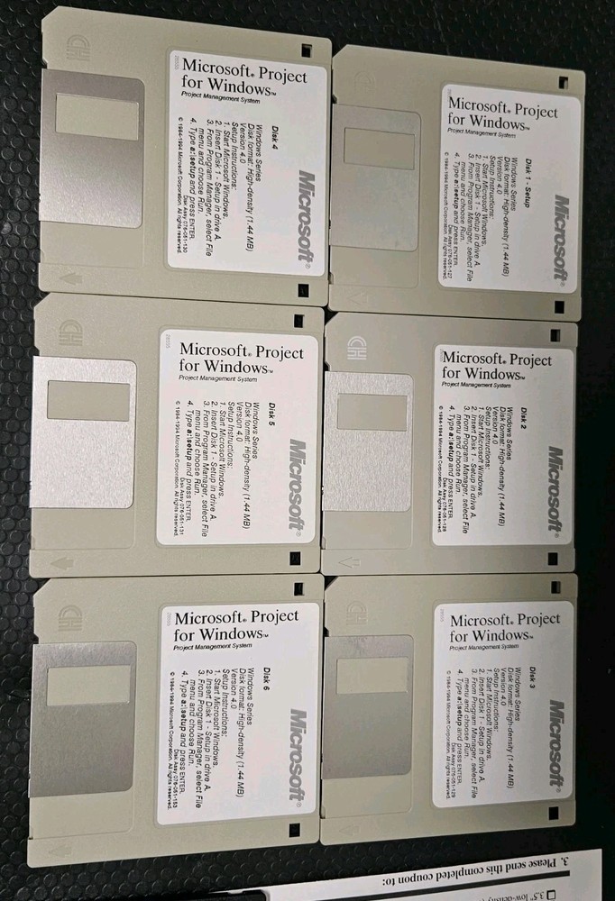 Windows Microsoft Project v4.0 Vintage Software 3.5" DISKETTES *Untested As-Is*