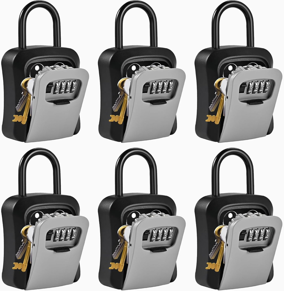 Large Waterproof Key Lock Box - 6 PCS Portable Wall Mount with Code - Gray