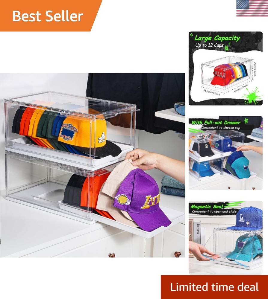 Modern Stackable Hat Organizer - 2 Clear Boxes for Easy & Dust-Free Access