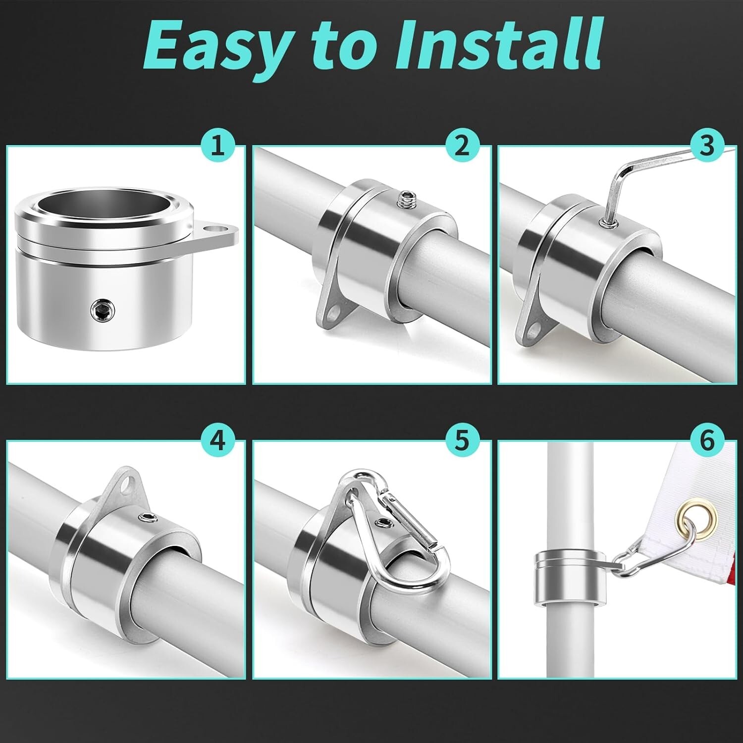 Flag Pole Rings 1.25 Inch 2PC, Anti Wrap Spinning Flag Pole Clips Swivels