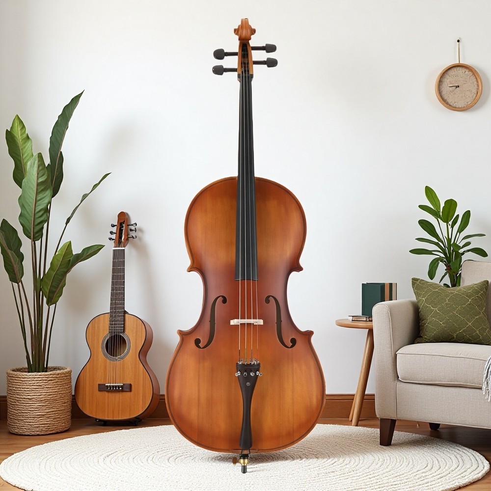 4/4 Full Size Solid Spruce Top Beginner Acoustic Cello Set - Bag Antiqued Bow