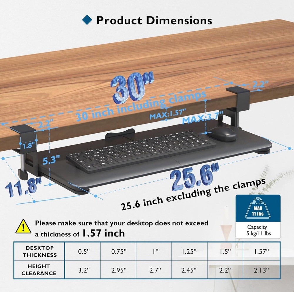 BONTEC Keyboard Tray Under Desk - Pull Out Keyboardz & Mouse Tray