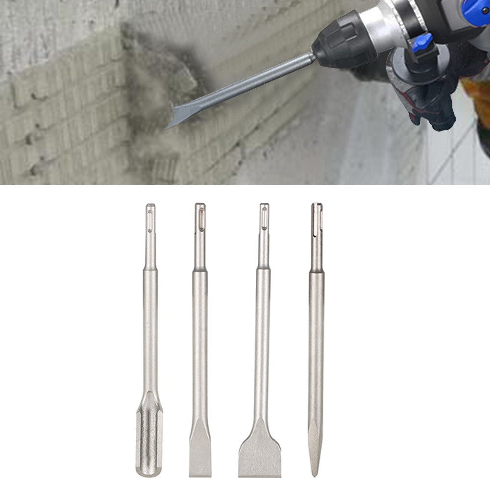 4 Pack Durable SDS Plus Chisel Bits -Flat Chisel Grooving Chisel & Point Chisel