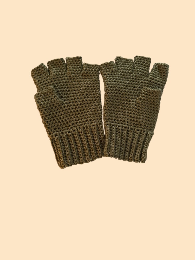 Crochet Olive Green Fingerless Gloves