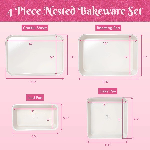 4-Piece Nesting Bakeware Set with Nonstick Roaster, Cookie Sheet, Cake&Loaf Pan