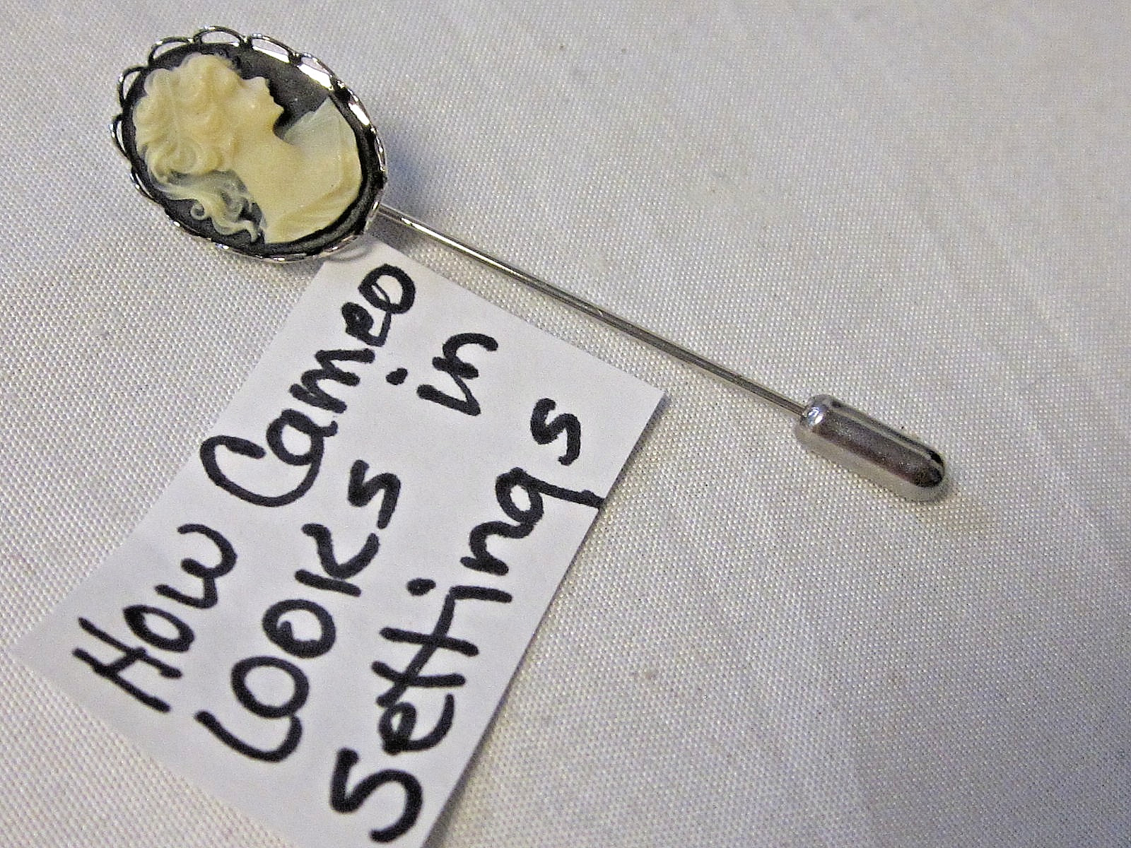 6 Bezel Stick Pins RHODIUM SILVER Plated 13X18mm Oval Cameo Settings w/ Clutches