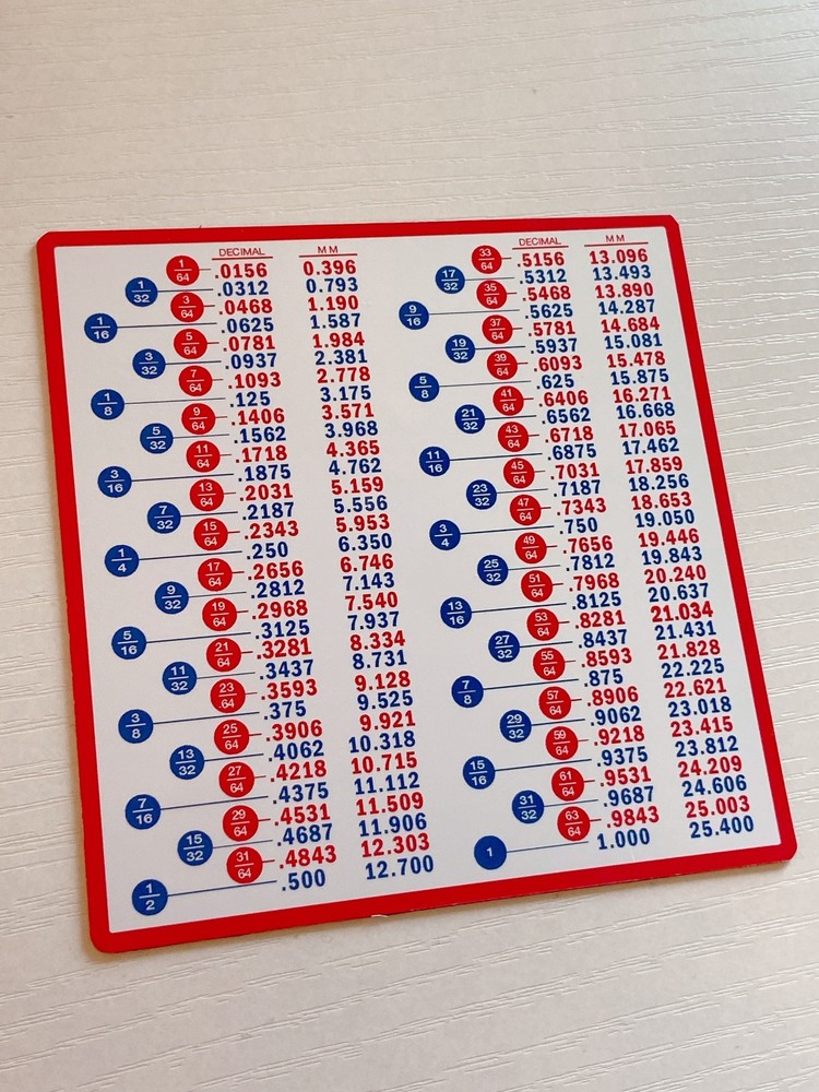 Fraction Decimal Metric Conversion Chart Tool Box Refrigerator Shop Magnet 8"x8"