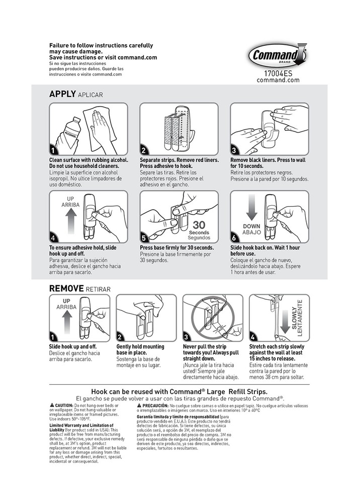 Command 7.5 lb Jumbo Utility Hook, 1 Wall Hook and 4 Strips, Jumbo, White