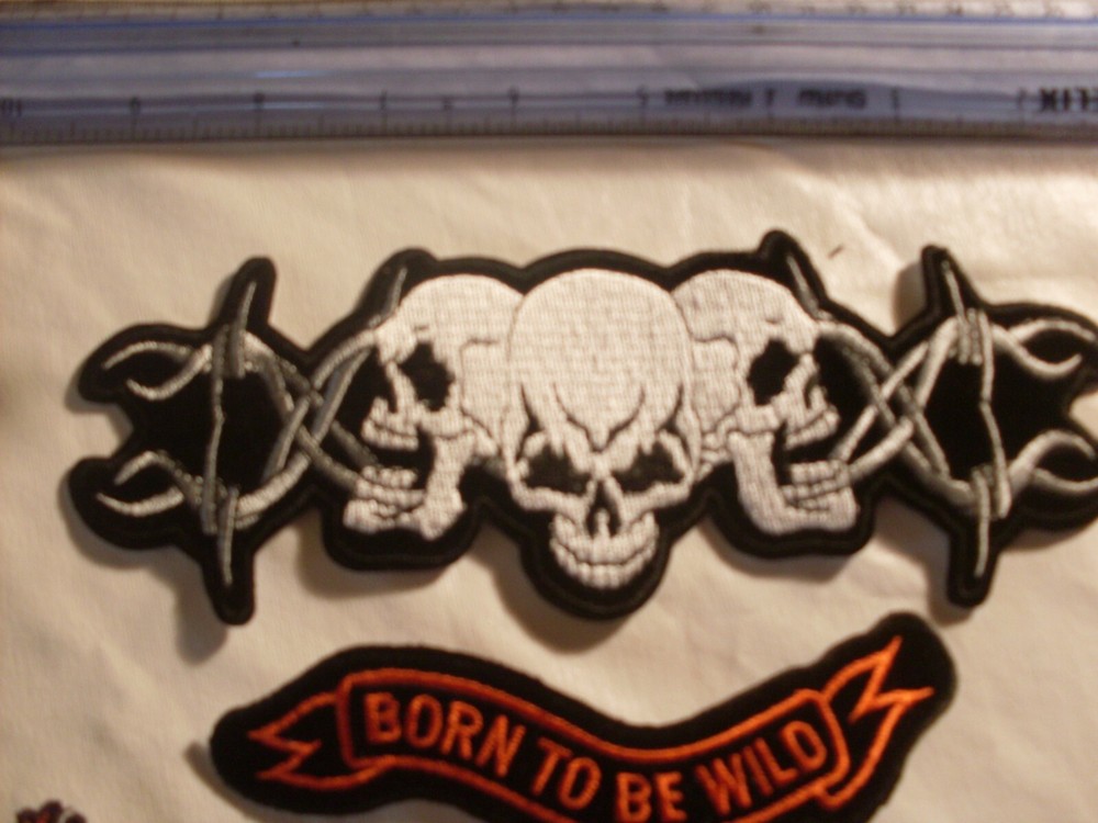 motorcycle collector patch set skull 1 large 6 smaller patches embroidered Patch