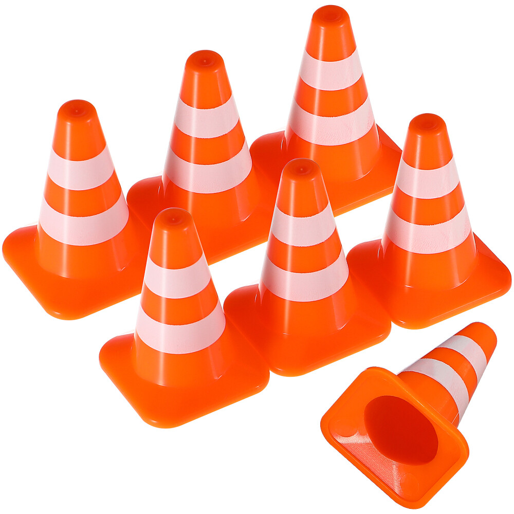 7 Pcs Construction Theme Mini Traffic Cone Signs Miniature Toy Cones