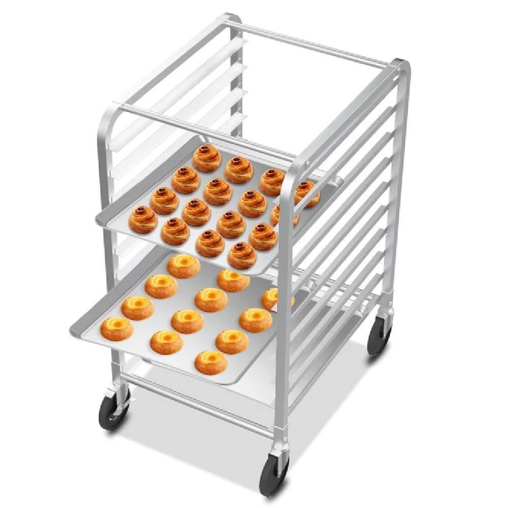Heavy Duty 10-Tier Sheet Pan Rack w/ 4 Brake Wheels - Holds 20 Half Size Pans