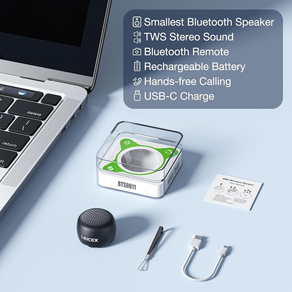 Mini Bluetooth Speaker, Small Tiny Portable 5.0 Speakers Tiny-Black