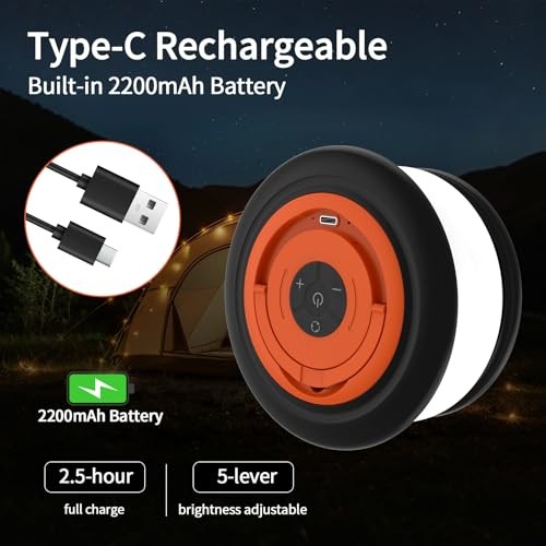 Camping String Lights, 4-in-1 Quick Storage Rechargeable Tent 2 Pack Orange