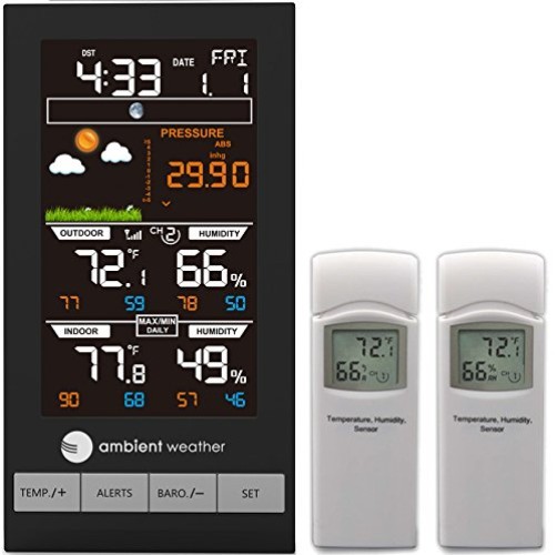 Precision Wireless Color Forecast Station - 2 Remote Sensors & Atomic Clock