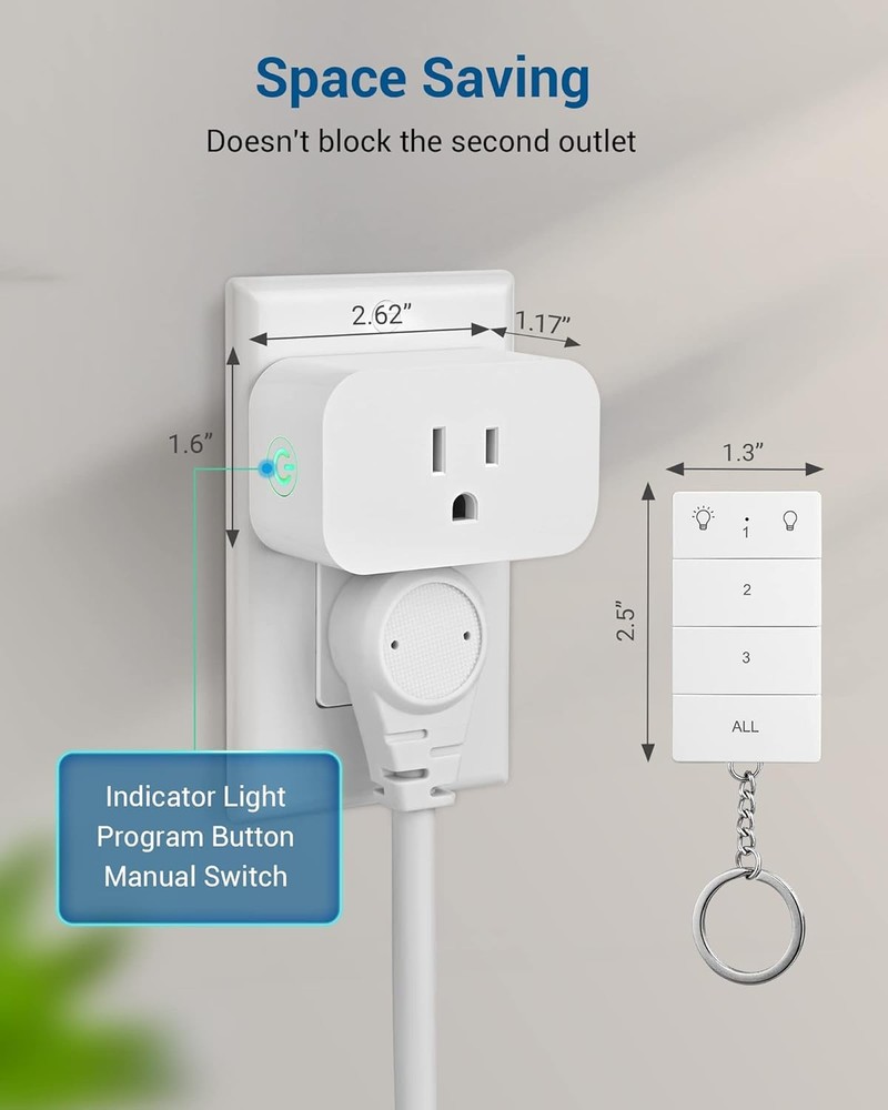 1 Remote + 3 Outlets Wireless Remote Control Outlet, 125V/15A, Programmable