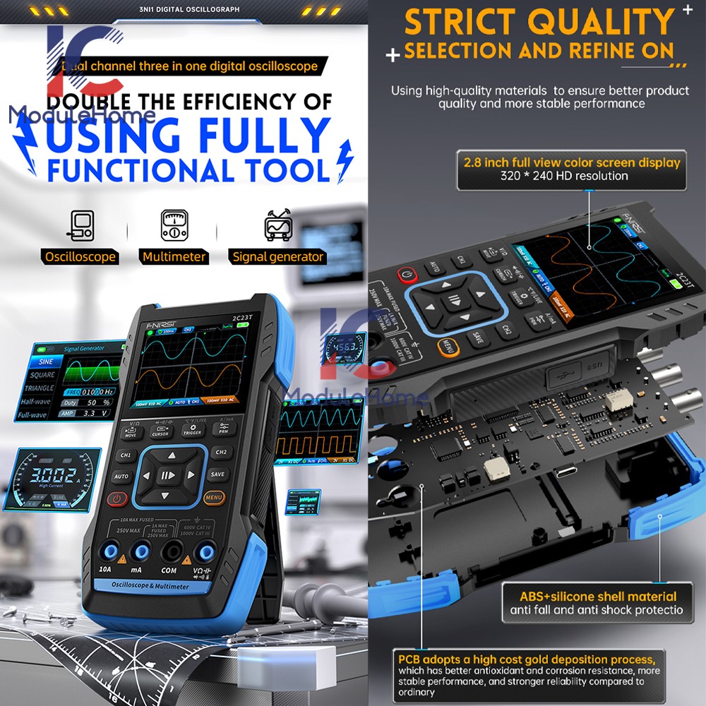 FNIRSI 3-IN-1 Handheld Digital Oscilloscope Multimeter Function Signal Generator