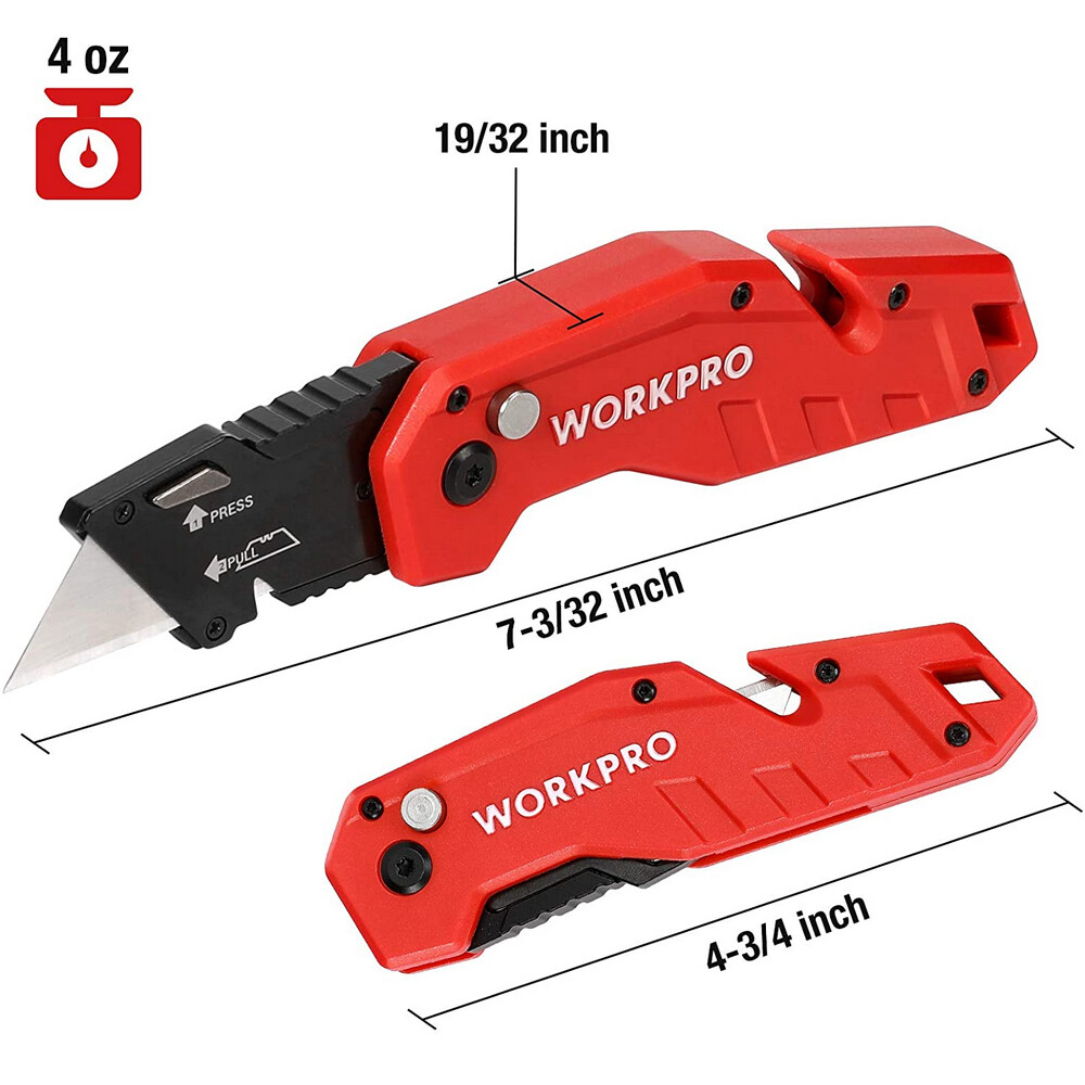 WORKPRO Folding Utility Knife Quick Change Blade Utility Cutter With 10PC Blades