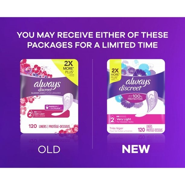 Always Discreet Incontinence Liners, Very Light Absorbency Regular Length 120 Ct