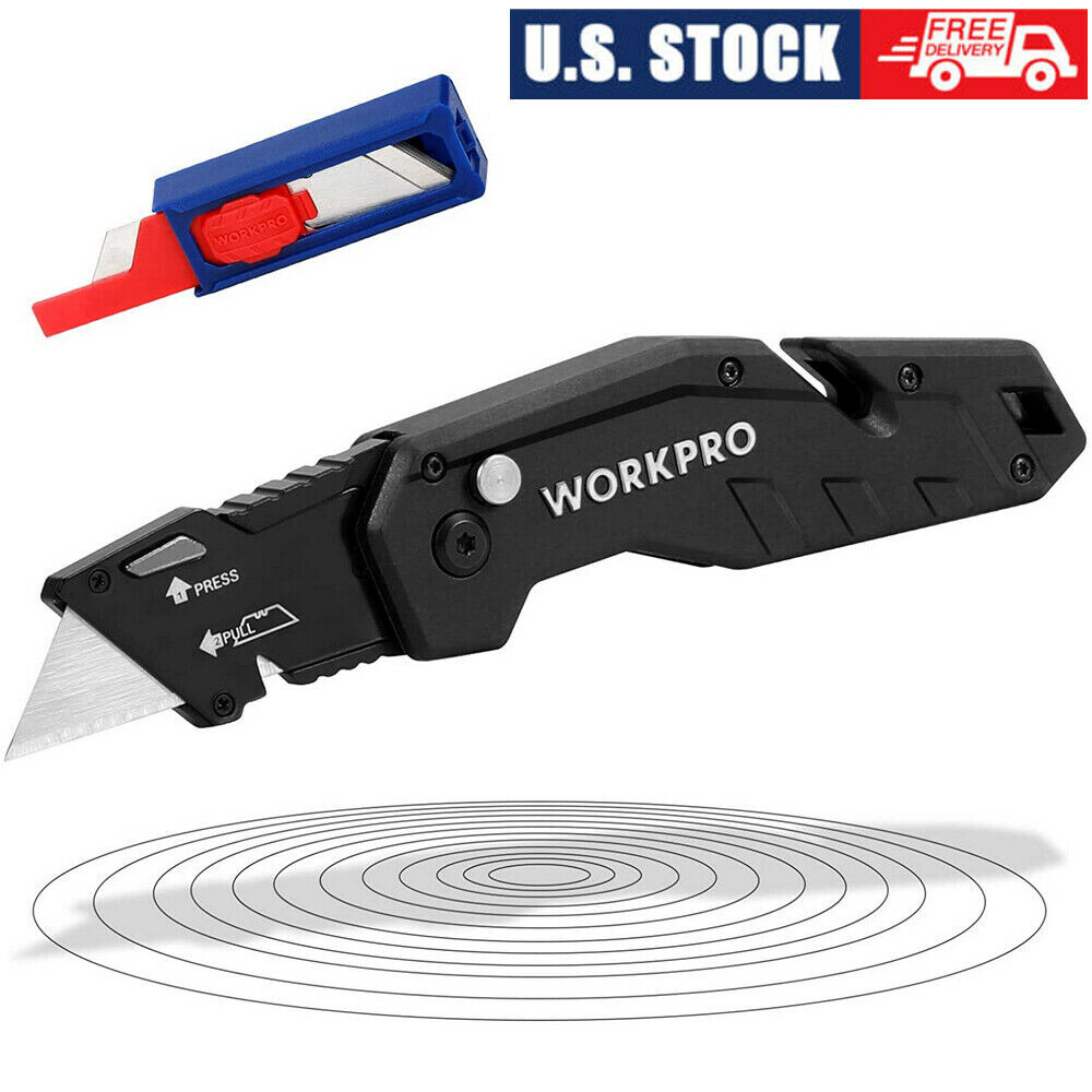 WORKPRO Heavy Duty Folding Utility Knife Pocket Box Cutter Quick Change 10 Blade