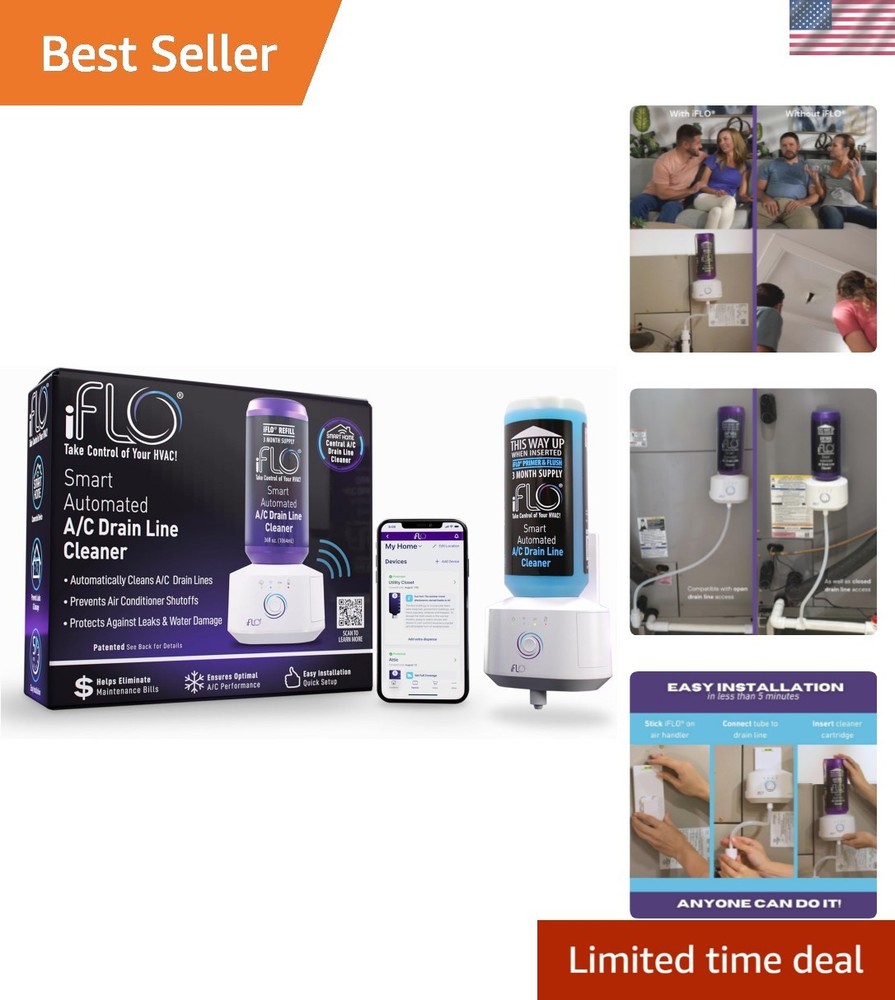 iFLO Smart Automatic HVAC Drain Cleaner - App-Controlled with 36 oz Solution