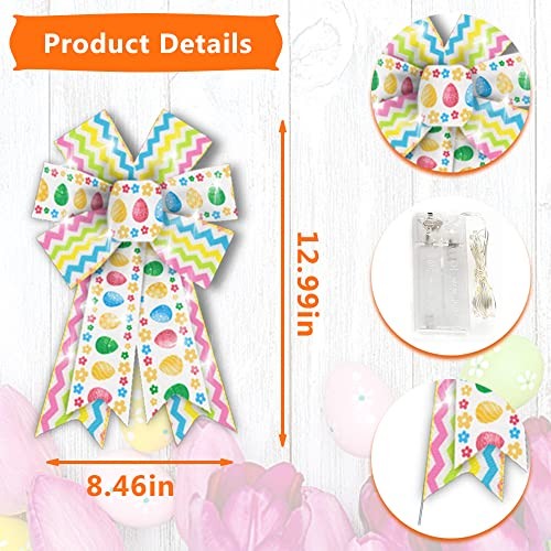 Threetols 2PCS LED Easter Wreath Bows, LED Light Spring Colorful Stripe Bows