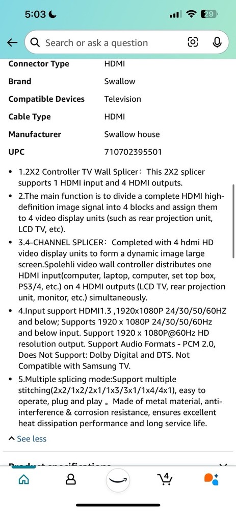 4K 2X2 Wall Controller HDMI Splicer