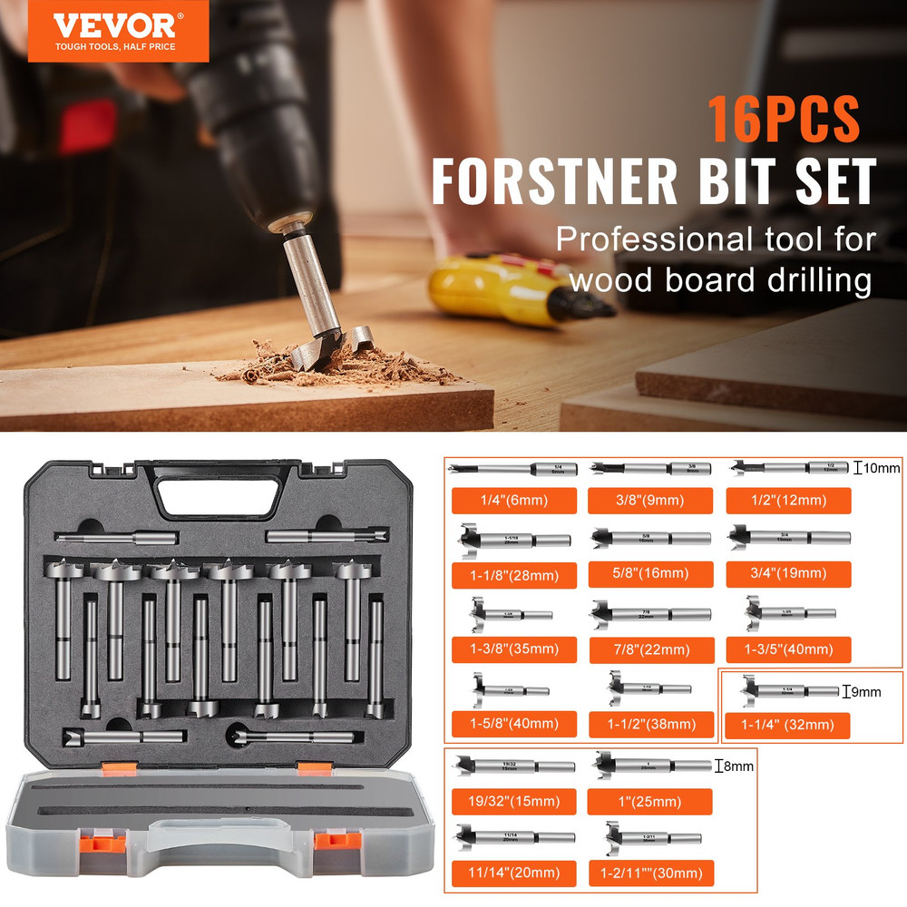 Forstner Bit Set, 16 Pcs Forstner Drill Bits Set, Forstner Bits for Woodworking