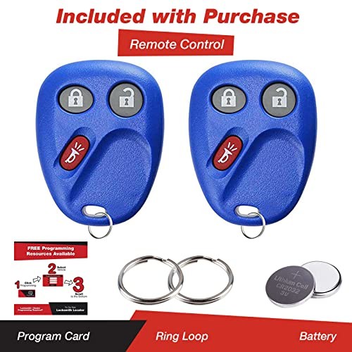 2 Replacement 3 Button Keyless Entry Remote Control Key Fob - 2-Pack Blue
