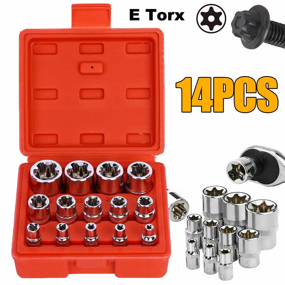 14 pc E Type Torx Star Female Socket Set 1/4" 3/8" & 1/2" Drive E4 - E24