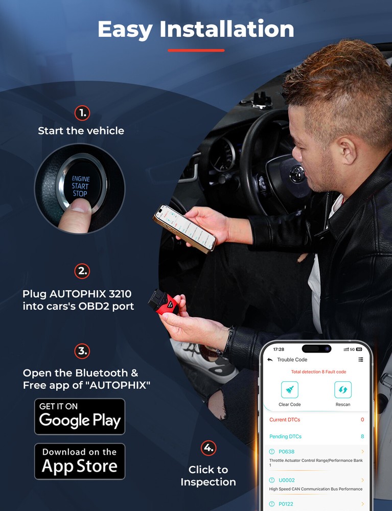 AUTOPHIX Bluetooth OBD2 OBDII Car Diagnostic Scanner Auto Fault Code Reader 3210